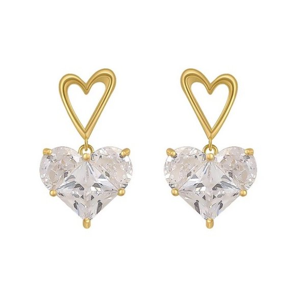 14kt gold plated crystal heart drop earrings NEW - Picture 8 of 8